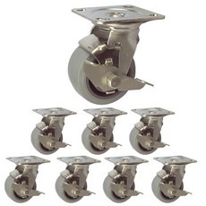 MASTER. S 不鏽鋼腳輪 101mm 重型不鏽鋼 灰色橡膠 軸承 灰色 平面 BK BK DS 3340 MRB-BK, 8個