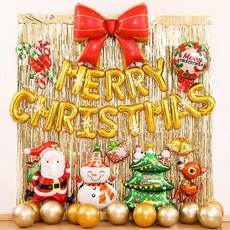 피앤비유니티 메리크리스마스 리본 눈꽃 풍선 세트, 03 골드 레터 커튼, 1세트