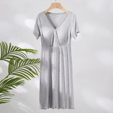 V領素色居家哺乳連身裙