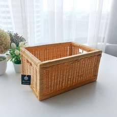 MAISONINDAHRATTANSHOP 高級款長方形藤編收納籃 J087NM, 米色, 1個