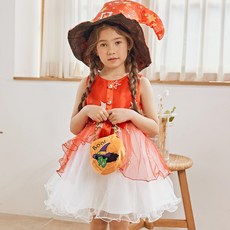 女童魔法星星女巫洋裝 + 帽子 + 糖果籃組合