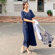 바블링브룩 여성용 쿨 코튼 루즈핏 반팔 롱 원피스