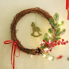 ScentBasket 聖誕金色玩具莓果燈花圈 + LED燈搖搖馬, 混合色, 1套