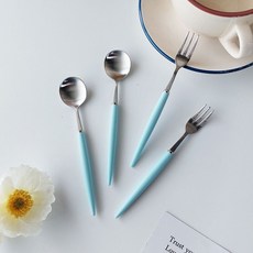 Bogen Eiffel 餐具組 銀色 淺天藍, 茶匙 2入 + 茶叉 2入, 1套