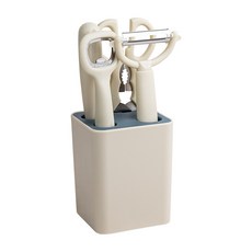 Beatrice 碧翠絲 廚房料理工具5件組, 水果刀 + 多功能剪刀 + 削皮刀 + 開瓶器 + 收納盒, 1組, 米色