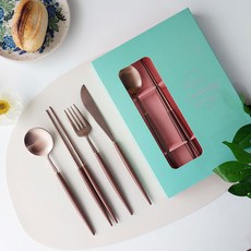 보겐 에펠 1인 양식기 세트, 로즈골드 + 초코, 디너스푼 + 젓가락 + 포크 + 나이프