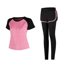 女款時尚瑜伽短袖T恤+短褲內搭褲組