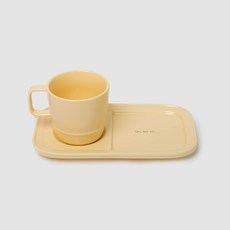 ssueim RunDay迷你早午餐陶瓷餐具組, 黃色, 點心盤+馬克杯