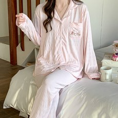 안나앤코 여성용 포켓 러브 레터링 긴팔 잠옷 파자마 상하의 세트