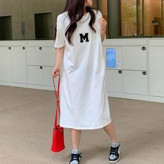 앤드스타일 여성용 로고프린팅 오버핏 반팔 롱 원피스 262417