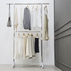 Bandi 鐵製移動式雙層賣場用衣架 ver 2.0, 白色