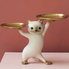 居家超市 優雅貓咪玄關客廳多用途室內裝飾託盤, 灰色