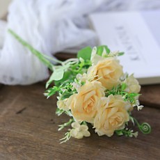 센트바스켓 조화 파스텔 캔디로즈 실크 플라워, 옐로우, 1개