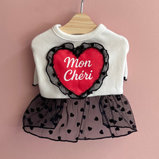 咕嚕萌寵 寵物Mon Cher愛心透視紗裙連身裙, 1個, 白色