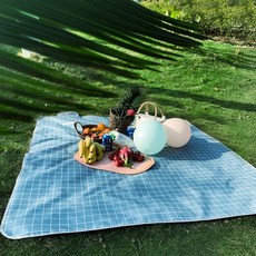 RaonToU 簡約圖案防水野餐墊, 04 薄荷綠格紋 3人