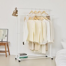 리브맘 시스템 튼튼한 철제 이동식 2단 행거, 화이트