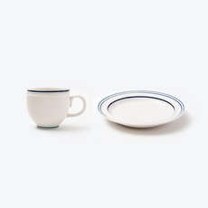 ssueim Retro line單人用早午餐餐具 2件組, 深藍, 馬克杯+中圓盤
