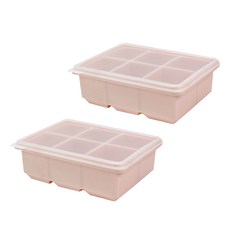 Kitchen9 矽膠副食品分裝盒 6格製冰盒, 淡粉色, 2個