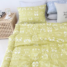 StoryEbul 60支棉兒童被子枕頭組, 芥末黃熊貓