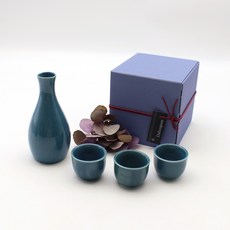 月鹽 韓國製 陶瓷 孔雀 德利壺 孔雀杯 禮盒, 1套, 德利壺 + 酒杯 3入