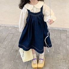 JOYMULTI 女童款抓褶吊帶裙+刺繡娃娃領襯衫套裝