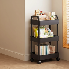 로이라이프 주방 다기능 이동식 틈새 트롤리 대형 34 x 23 x 60 cm, 블랙, 3단
