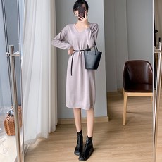 POPLARNC Magia腰帶針織連身裙, 駝色