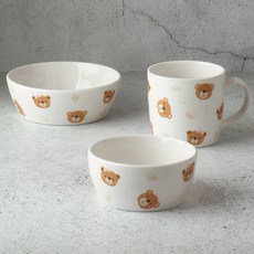 Iwaien 兒童快樂熊空氣 + 零食 + 馬克杯套組, 白色, 飯碗+湯碗+杯子