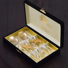 賢進 雙鶴筷匙組, 筷子 2雙+湯匙 2支+鶴餐具架 2個+禮盒+購物袋, 1組, 鈦金色