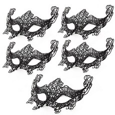 PARTYHAE 蕾絲網紗圖案眼罩, 狐狸黑, 5個