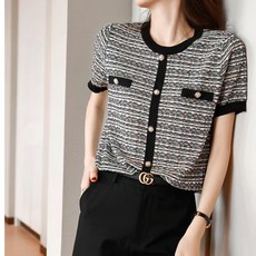 Paperments 女款斜紋金釦短袖針織T恤 10776