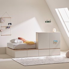 포더홈 파운드 확장형 수납 침대 프레임 + 미니 수납장 세트 방문설치, 내추럴콤비