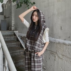 CHICBLACK 女款Paricha寬鬆格紋連帽背心 cpvt1383k58