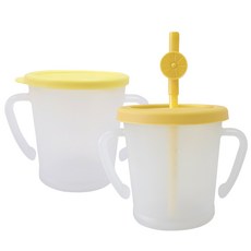 AGAFURA New Magic系列雙耳防漏杯+Magic系列雙耳防漏吸管杯S, 黃色, 1組