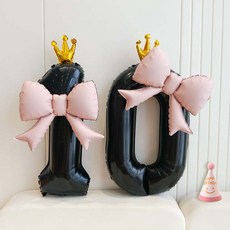 P&B UNITY 緞帶氣球 數字10 + 帽子套組, 1套, 黑色與粉紅色10