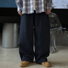 MEOSIDDA 男款 短版/長版 側開衩 原色丹寧 抽繩 寬褲