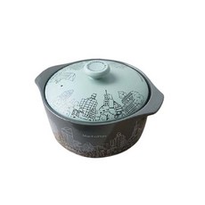 韓國傳統雙耳陶瓷砂鍋+城市建築印花鍋蓋 薄荷綠, 1個, 18cm