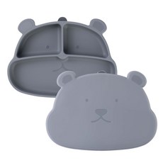 嬰兒熊造型矽膠盤+蓋子, 深灰色