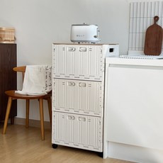 移動式開門模組型廚房收納箱3層+MDF頂板套組, 1套, 象牙白(廚房收納箱)