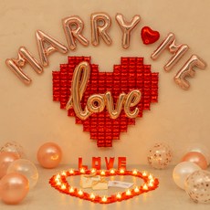 joyparty 結婚求婚 LED蠟燭活動 Marry Me 大愛心氣球 1組, 混合顏色, 1套