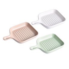 Homely Zakka 莫蘭迪啞光磨砂陶瓷單柄烤盤3件套 22cm, 莫蘭迪白 + 莫蘭迪粉 + 莫蘭迪綠, 3個, 3個單柄烤盤