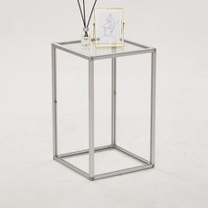 데리B 투명 유리 큐브 협탁 400, B형 실버