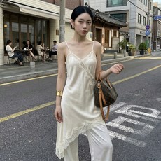 MarketA 女款綁帶蕾絲不對稱層次連身裙 M263-0531