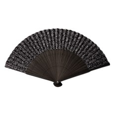 手工鏤空布藝傳統夏季扇子 野花, 1個, 黑色