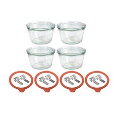 WECK 基本款玻璃罐 4入+玻璃蓋 4入+橡膠圈 4入+掛鉤 8入 741號, 370毫升