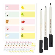 防水冰箱標籤貼紙 角色款 100張 + 油性黑色簽字筆 3入組, 1套, 10格