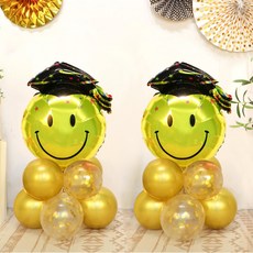 畢業氣球柱 畢業微笑黑色學士帽DIY組合, 金色(30cm氣球) + 金色亮片(30cm氣球) + 畢業微笑黑色學士帽(鋁箔氣球), 2套