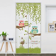 dashop 玄關型 房門型 EVA 防風擋風門簾 幸福貓頭鷹 半透明 120 x 210 cm + 魔鬼氈 6入 + 開門固定磁鐵 隨機出貨 4入, 1套