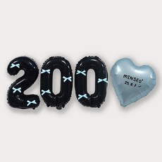 올리브파티 숫자 풍선 + 발레코어 리본 9p 레터링하트 세트, 숫자풍선200(블랙), 리본(블루), 1세트