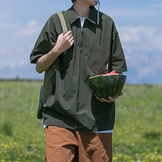 남성용 DM 카라 워크 지퍼 반팔 티셔츠